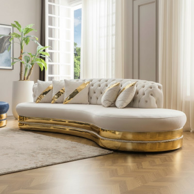 Half-ronn wäiss Chesterfield Canapé Designer 3-Sëtzer Gestofféiert Miwwel Nei