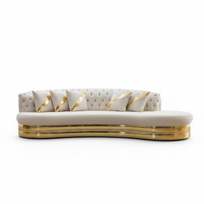 Half-ronn wäiss Chesterfield Canapé Designer 3-Sëtzer Gestofféiert Miwwel Nei