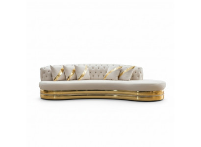Half-ronn wäiss Chesterfield Canapé Designer 3-Sëtzer Gestofféiert Miwwel Nei