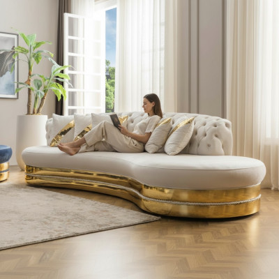 Wäiss Hallef-Ronn Chesterfield Sofasen Designer 2x 3-Sëtzer Stilvoll Couches