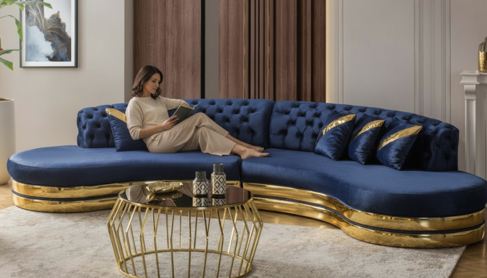 Blo hallefkreestfërmegt Chesterfield Sofa Designer Wëssen Armstull 2tlg Set Neit