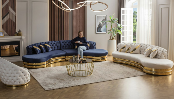 Designer Chesterfield Sofas Hallefkrees Edelstahl Couchen 4+3 Sitzplazen 3tög