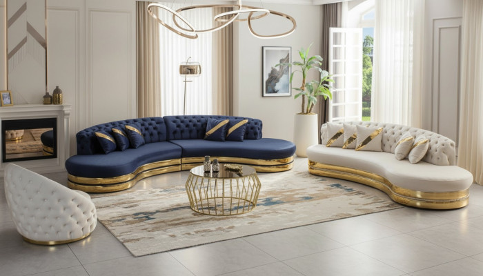 Designer Chesterfield Sofas Hallefkrees Edelstahl Couchen 4+3 Sitzplazen 3tög
