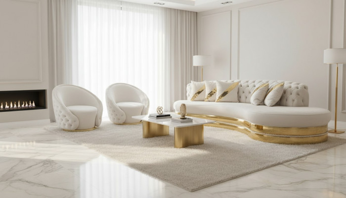 Exklusiv Chesterfield Sofaset Wohnzimmer Hallefkrees-Formt Sofa Sesselen.