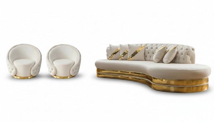 Exklusiv Chesterfield Sofaset Wohnzimmer Hallefkrees-Formt Sofa Sesselen.