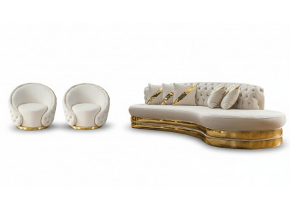 Exklusiv Chesterfield Sofaset Wohnzimmer Hallefkrees-Formt Sofa Sesselen.