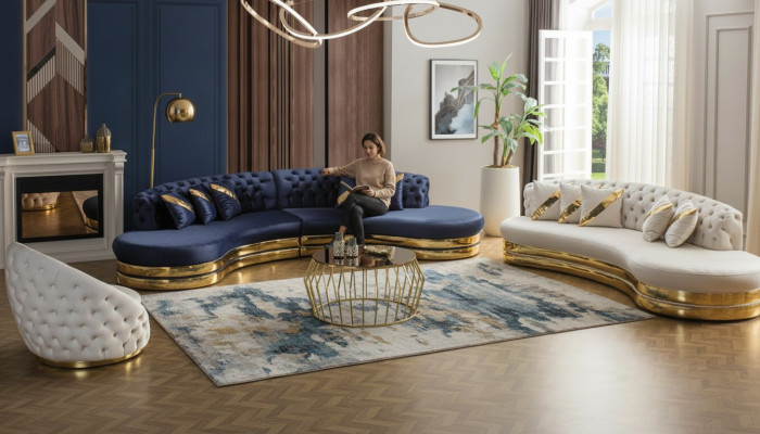 Modern Chesterfield Sofagarnitur Luxuriéise Véiersëtzer 3-Sëtzer Fotell