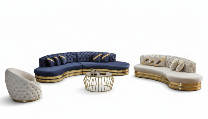 Modern Chesterfield Sofagarnitur Luxuriéise Véiersëtzer 3-Sëtzer Fotell