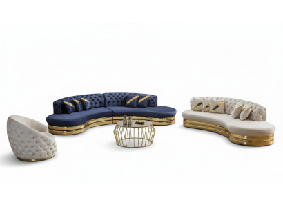 Modern Chesterfield Sofagarnitur Luxuriéise Véiersëtzer 3-Sëtzer Fotell