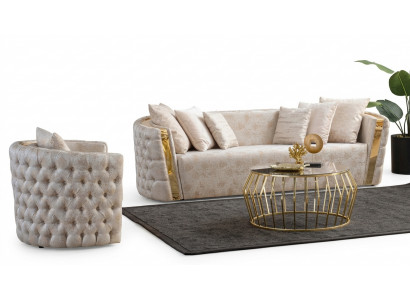 Chesterfield Beige Wunnzëmmer Canapéen Edelstol 3-Sëtzer Luxus 1-Sëtzer