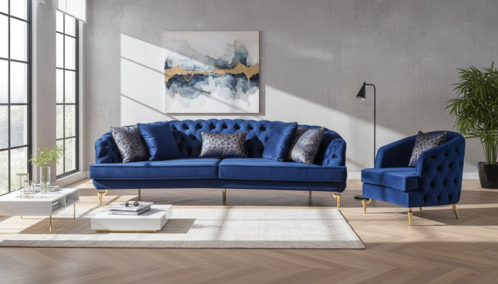 Exklusivt Chesterfield Sofa Set Designer Véiersëtzer Luxus 1-Sëtzer 2tlg