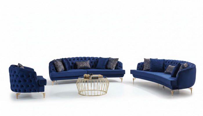 Modern Blo Chesterfield Couchgarnitur Polstermöbel 4-Sëtzer Sëtzfauteuil