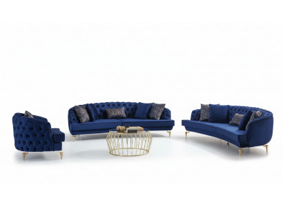 Modern Blo Chesterfield Couchgarnitur Polstermöbel 4-Sëtzer Sëtzfauteuil