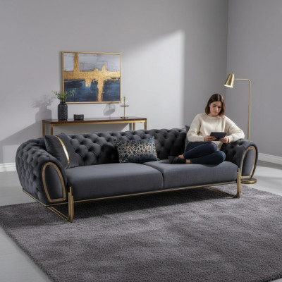 Schwaarz gepolstert Couch Designer Chesterfield Wunnzëmmer Polster Sofa