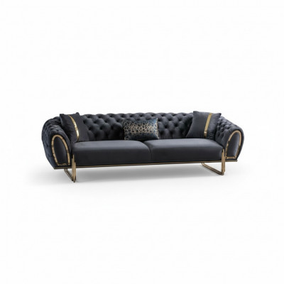 Schwaarz gepolstert Couch Designer Chesterfield Wunnzëmmer Polster Sofa