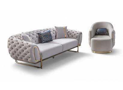 Chesterfield Wäisst Sofa Set Edlen 3-Sëtzer Exklusiven Sëtz 2 Deeler Nei