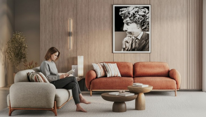 Braun-Wäiss Sofagarnitur Stilvoll 2x Këssen 3-Sëtzer Wunnzëmmer Couch