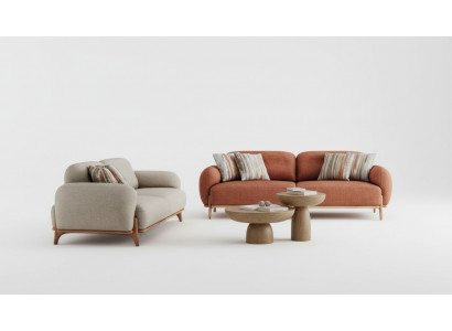 Braun-Wäiss Sofagarnitur Stilvoll 2x Këssen 3-Sëtzer Wunnzëmmer Couch