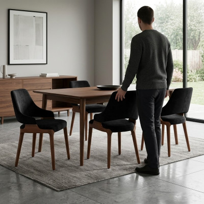 Luxus Iesszëmmer Schwarz 4x Still Modern Holz Miwwelen Still Design Ariichtung