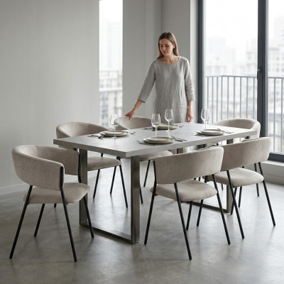 Iesszëmmer Gro Textil Grupp Set 4x Fotell Stull Design Stoft Polster Still