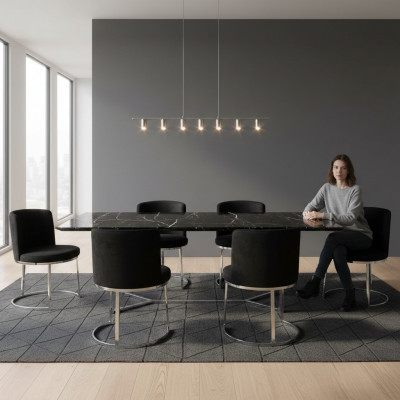 Modern schwaarz Designer 6x Still mat Edelstahl Féiss Iesszëmmerstull