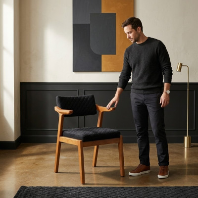 Schwaarz-Brongen Eensëtzeger Mat Aarmleeën Designer Iesszëmmerstill Neien