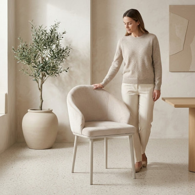 Wäissen Iesszëmmerstull Designer Polsterstull Textil Modern Kichenstull 