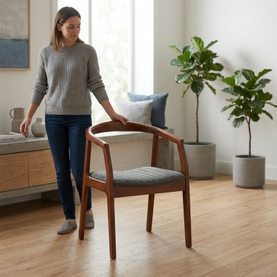 Stull Braun Design Wunnzëmmer Iesszëmmer Holz Still Polster mat Armlehn