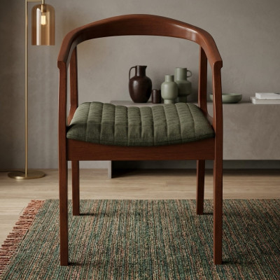 Stull Braun Design Wunnzëmmer Iesszëmmer Holz Still Polster mat Armlehn