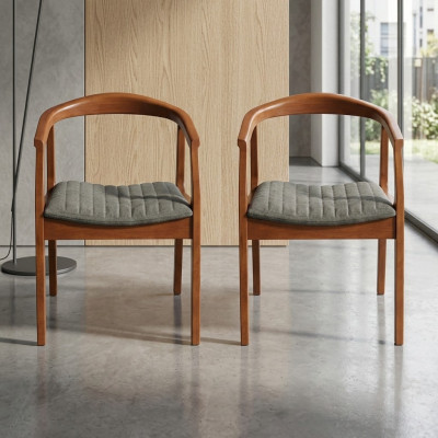 Stull Braun Design Wunnzëmmer Iesszëmmer Holz 2x Still Polster mat Armleefen