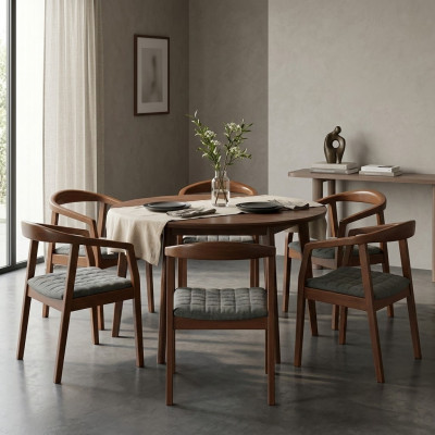 Stull Braun Design Wunnzëmmer Iesszëmmer Holz 6x Still Polster Nei