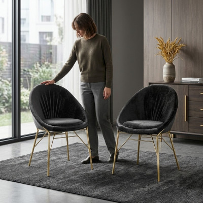 Design schwaarz 2x Still ouni Äermlehnen Iesssall modern Miwwel Luxus nei