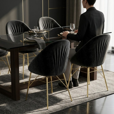 Luxus Design Schwaarz 4x Still Ouni Aarmlehn Iesszëmmer Modern Miwwelen