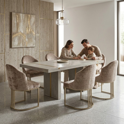 Luxus Iesszëmmerstull 6x Still Stoftdesign Metal zäitgenëssesch Stillmiwwelen