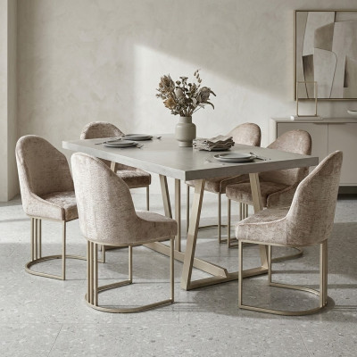 Luxus Iesszëmmerstull 6x Still Stoftdesign Metal zäitgenëssesch Stillmiwwelen