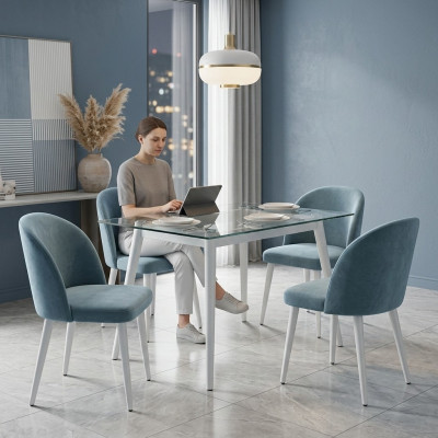 Moderne Iesszëmmer Holz 4x Still Blo Ouni Armlehn Nei Design Polster Stull
