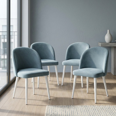 Moderne Iesszëmmer Holz 4x Still Blo Ouni Armlehn Nei Design Polster Stull