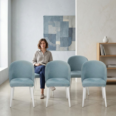 Luxus Iesszëmmer Holz 6x Still blo armlose neit Design gepolsterten Stull