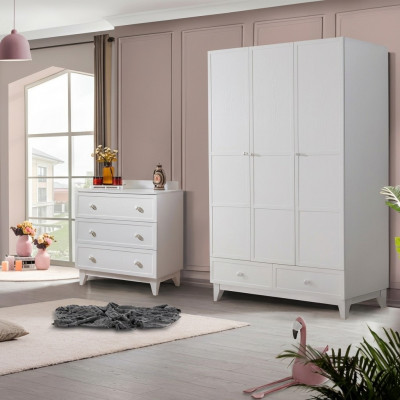 Luxuriéis Kannerzëmmer Wäiss Modern Garnitur Kleederschaf Kommode nei