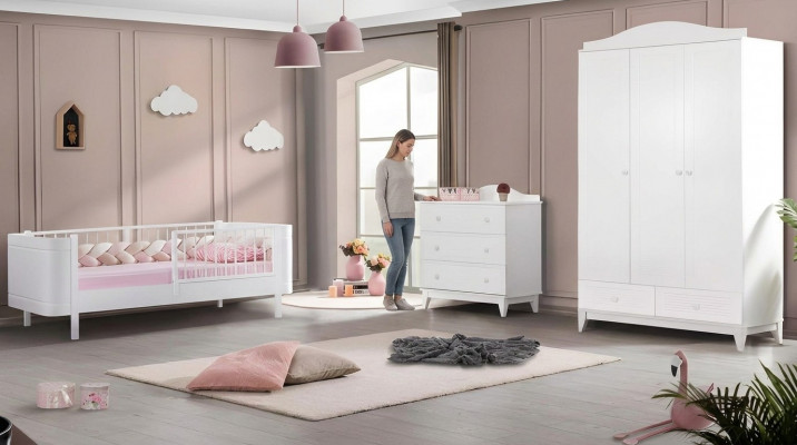 Modern Jugendzëmmer Kannerzëmmer Wäiss Set luxuriéis Bett Kleederschaf