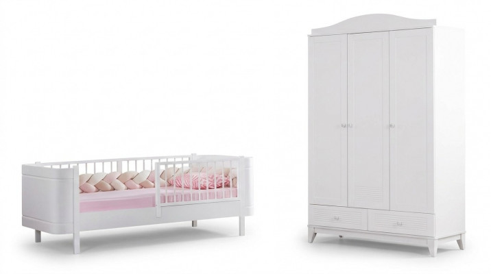 Modern Jugendzëmmer Kannerzëmmer Wäiss Set luxuriéis Bett Kleederschaf