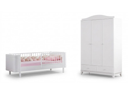Modern Jugendzëmmer Kannerzëmmer Wäiss Set luxuriéis Bett Kleederschaf