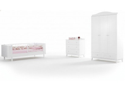 Modern Jugendzëmmer Kannerzëmmer Wäiss Set luxuriéis Bett Kleederschaf Kommoda
