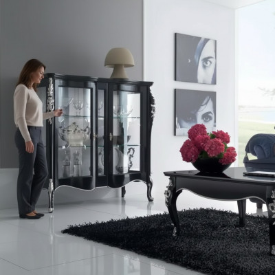 Schief am Holz Vitrine Glas Schaf Vitrine Wunnzëmmer Miwwelen Anrichte