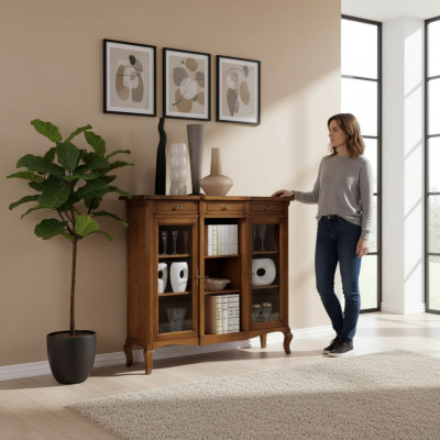 Vitrine Wunnzëmmer Miwwelen Anrichte Holz Vitrinen Braun Schaf Echt Holz
