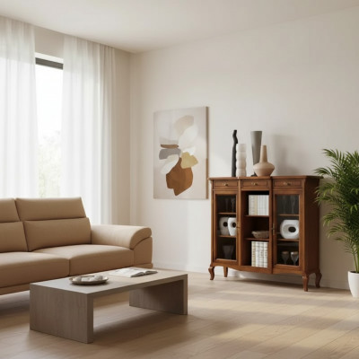 Vitrine Wunnzëmmer Miwwelen Anrichte Holz Vitrinen Braun Schaf Echt Holz