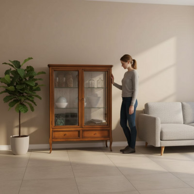 Vitrin aus Holz, Glasvitrine, Schaf, Miwwel, Massivholz, Bäiz Kommod, Wunndéngsch.
