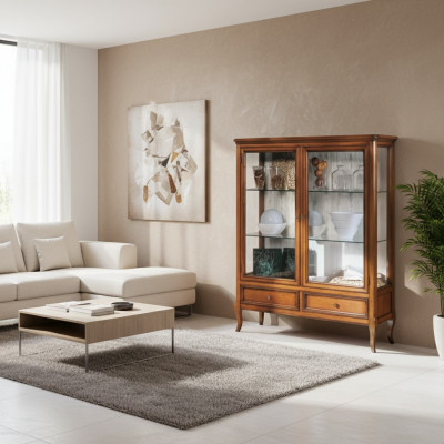 Vitrin aus Holz, Glasvitrine, Schaf, Miwwel, Massivholz, Bäiz Kommod, Wunndéngsch.