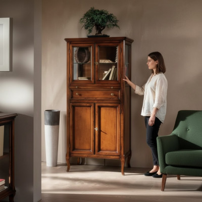 Klassesch Schafsméubel Braun Vitrine Glasvitrinenschaf Nei