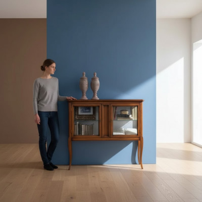 Vitrinn Schief Schränk Miwwelen Klassesch Vitrine Wunnzëmmer Kommode Holz